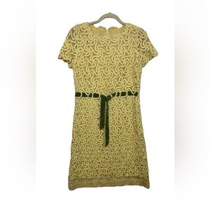 VTG 60s Castilho Couture Hand Crocheted & Silk Lined Yellow Eyelet Lace Dress M